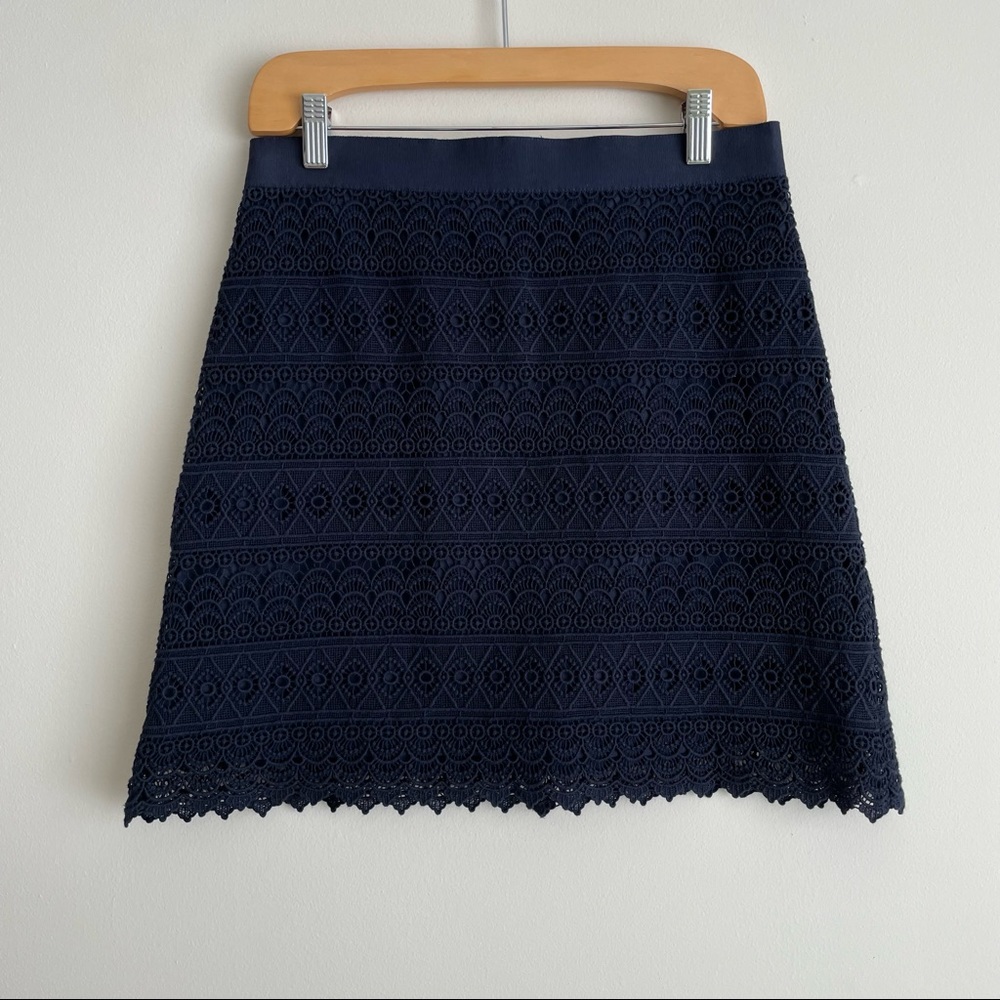 Ann Taylor LOFT Crochet Lace A-Line Skirt Navy NWT